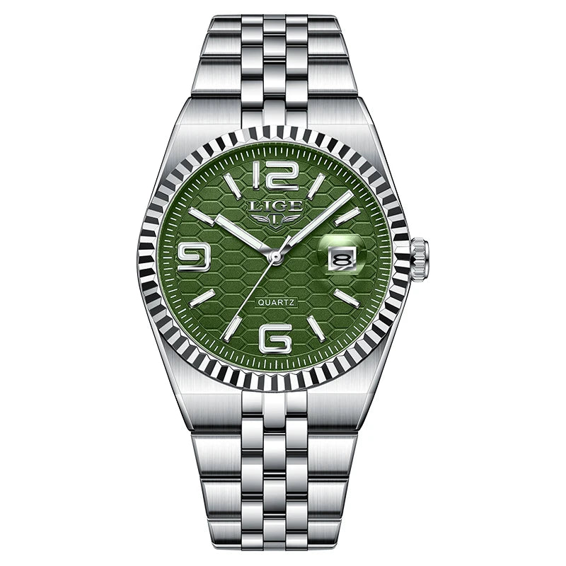 Reloj de pulsera de cuarzo LIGE para hombre, esfera de panal color azul Tiffany, luminoso, resistente al agua 3ATM, reloj de negocios para hombre