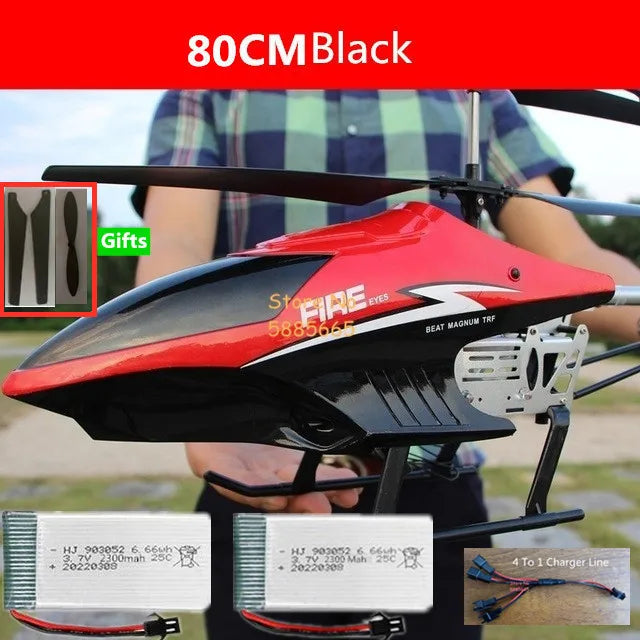 Helicóptero Eléctrico de Control Remoto de Aleación Súper Grande de 80 CM, 2.4G, 150M, Resistente a Impactos, con Iluminación LED y Motor Dual