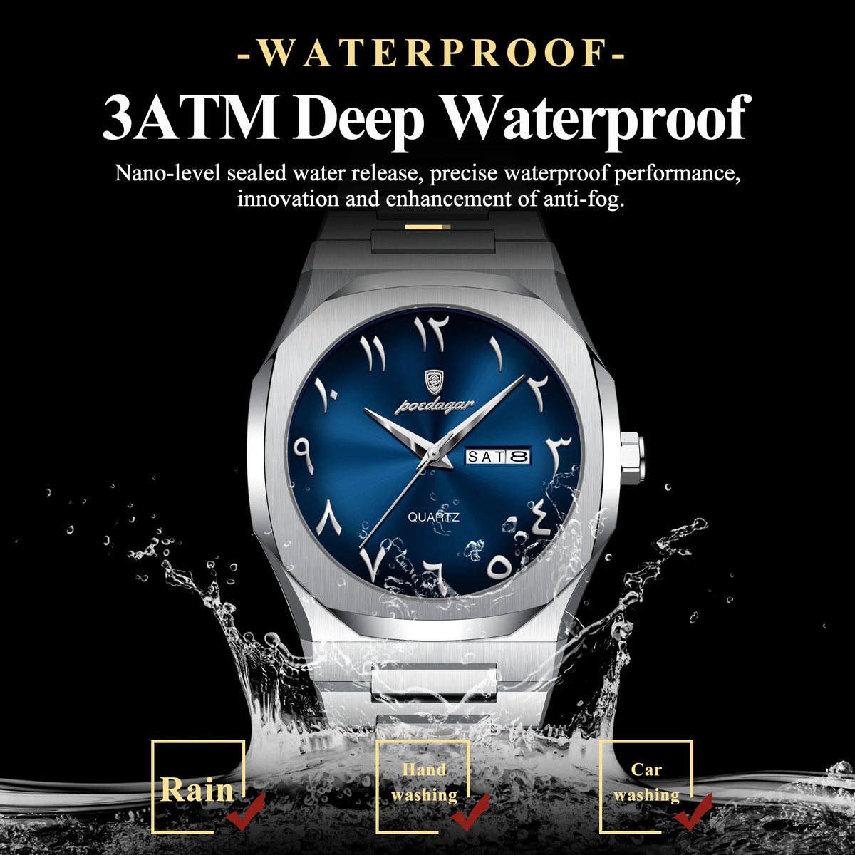 Reloj para hombre POEDAGAR original de cuarzo, resistente al agua, con fecha y día, estilo elegante, empresarial, de acero inoxidable