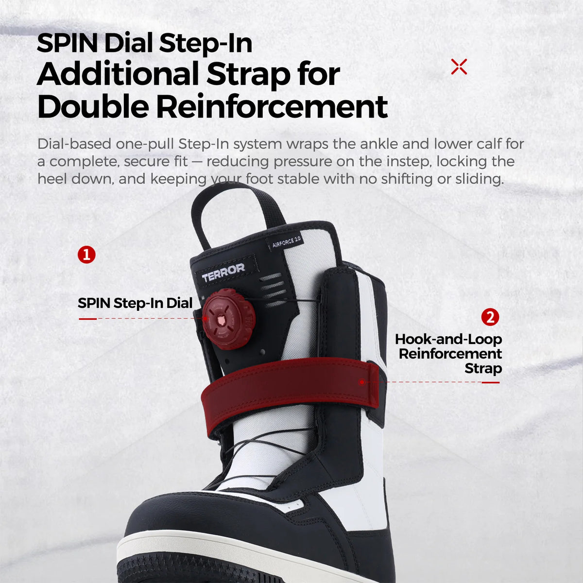 Botas de Snowboard TERROR AIR FASTEC 2.0 con Dial de Giro Único, Flexibilidad Media, para Todo Tipo de Montaña y Estilo Libre, Termomoldeables, Cálidas