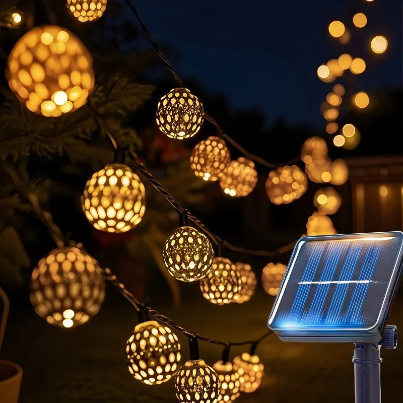 Guirnalda de 50/30/20 luces LED solares tipo bola marroquí, impermeables, 8 modos, para decoración de jardines, bodas, fiestas, Navidad y Halloween