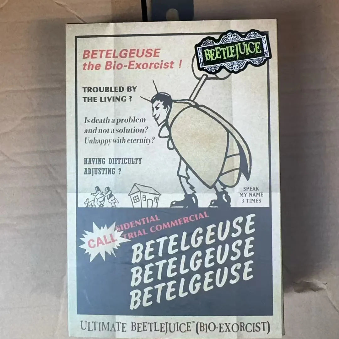 Figura de acción original de NECA, Betel Geuse, el guía turístico del exorcista, 1988, versión definitiva, con abrigo de gabardina, modelo coleccionable de Beetlejuice.