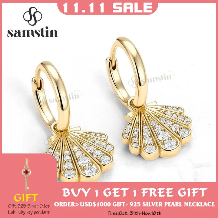 Pendientes de Aro con Diamantes Cultivados en Laboratorio Samstin de 0.66CTW para Mujer y Hombre, Oro Amarillo Sólido de 14K, 10K, 585, para Regalos de Navidad, Personalizados