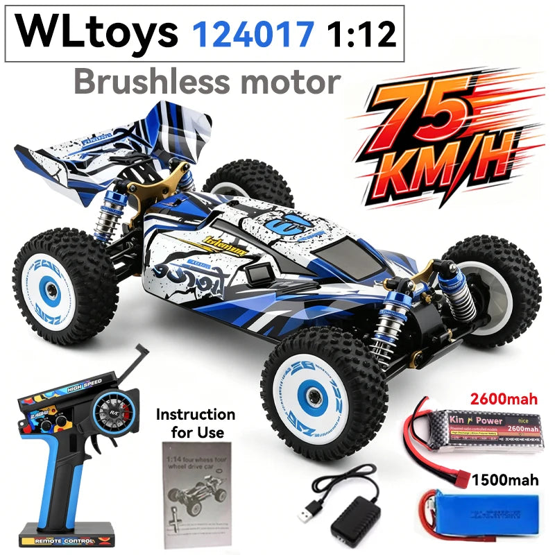Coche RC de alta velocidad WLtoys 1/12 124017 - Vehículo eléctrico de drift 4WD sin escobillas de 75 km/h con control remoto 2.4G para carreras
