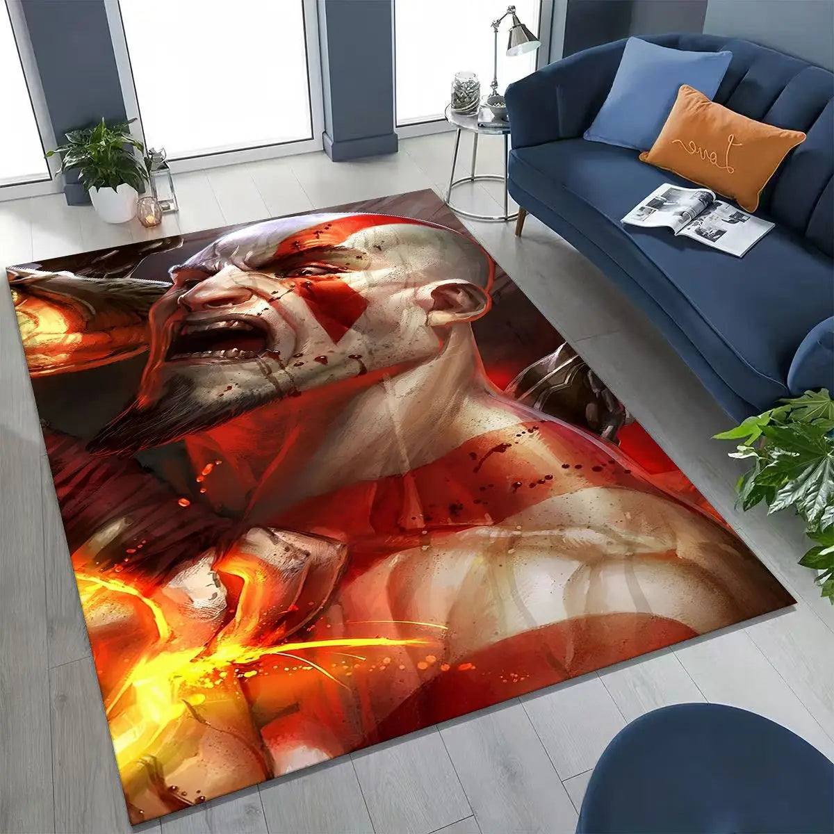 Alfombra de juego 3A de Kratos de God of War Classics para dormitorio, sala de estar, sofá, felpudo de decoración para el hogar, alfombrilla grande antideslizante para juegos de niños