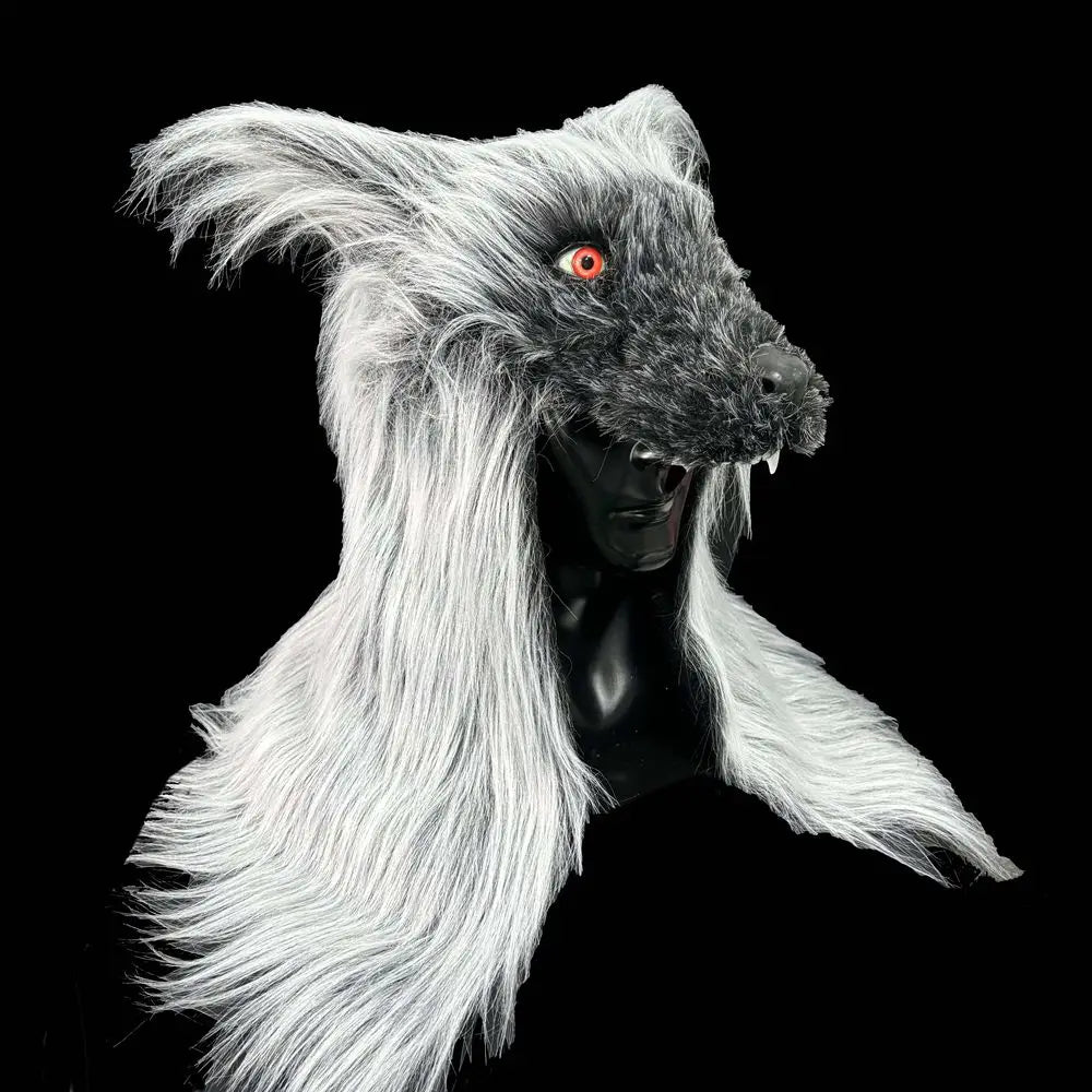 Máscara de lobo negro para Halloween, con ojos rojos, disfraz de hombre lobo, accesorio de terror, tocado de animal, disfraz, accesorios para cosplay, máscara de lobo para adultos, máscaras de látex.