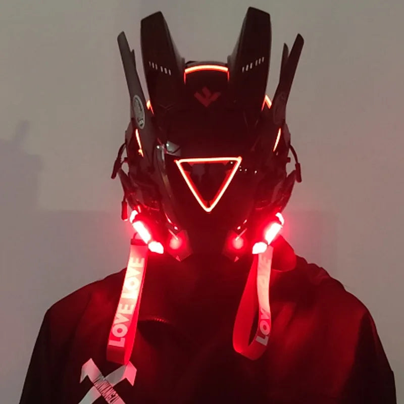 Máscara Cyber punk LED peinado trenza Halloween Navidad juego de rol casco fiesta regalo para adultos ﻿