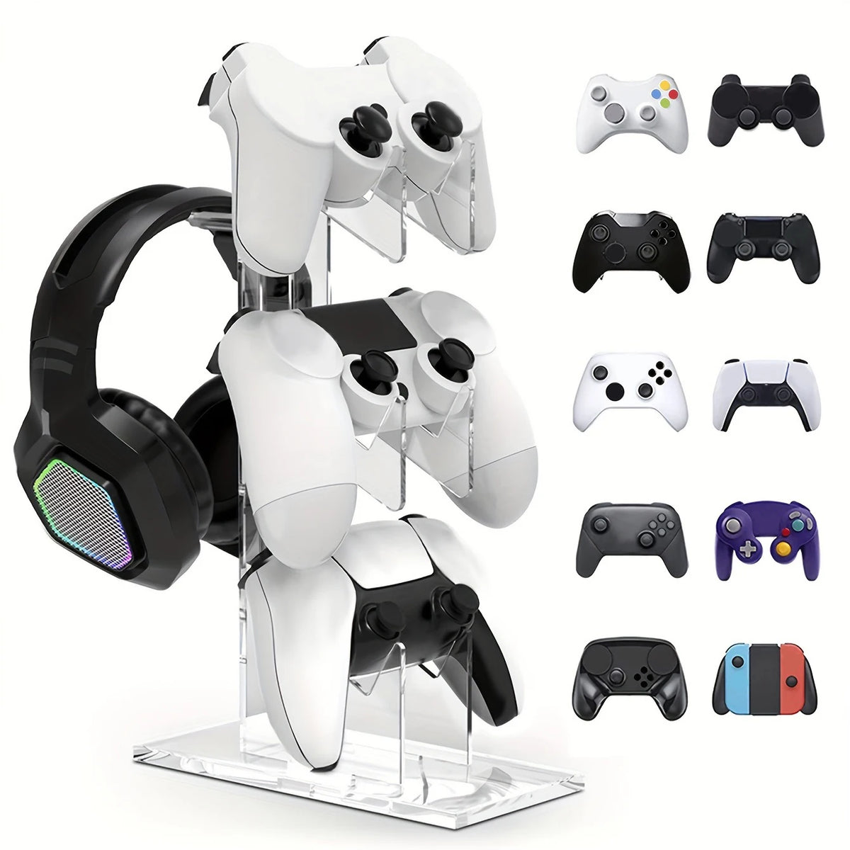 Soporte universal de 3 niveles para mandos y auriculares, accesorios de juego para almacenamiento de PS5 y PS4, colores negro, blanco y transparente