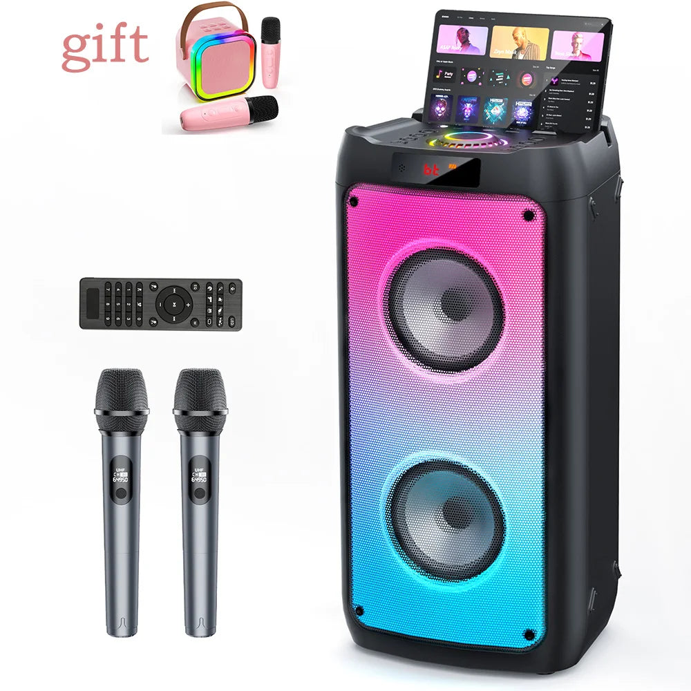 T10 Wireless Bluetooth Speaker, Karaoke Machine with 2 Microphone, Home Karaoke System with LED Party Light, Remote Control