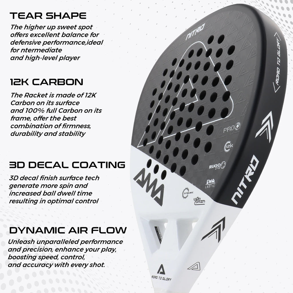 Raqueta de Padel de tenis AMASport, superficie de fibra de carbono de 12K con memoria EVA, espuma flexible, núcleo, punto de equilibrio, potencia y Control