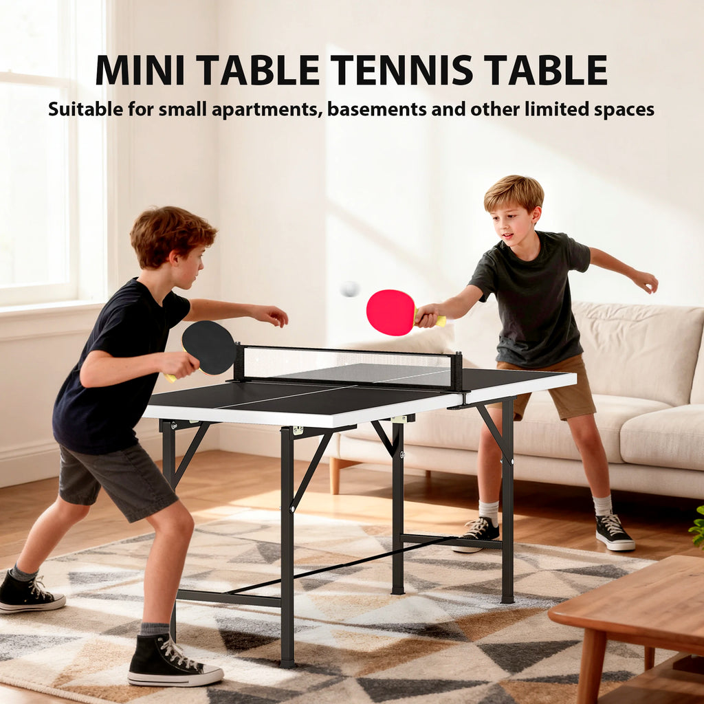 SPORTNOW Mini Mesa de Ping-Pong Plegable con Red 2 Raquetas y 3 Pelotas para Interior y Exterior 152x76x70 cm Negro
