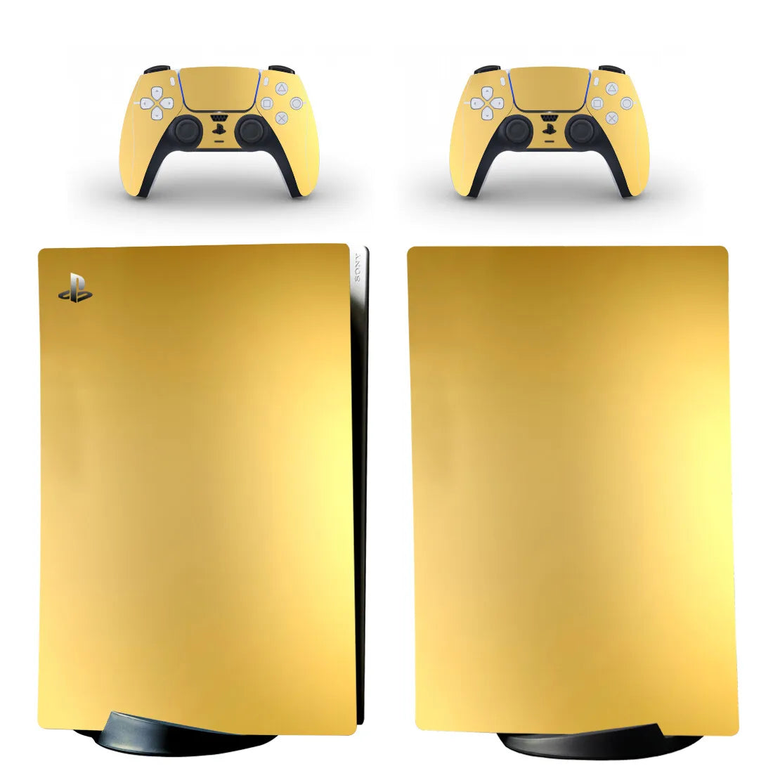 Adhesivo de vinilo color metal cepillado dorado para consola PS5 Slim (disco/digital) y 2 controles, funda para PS5 Pro (disco)