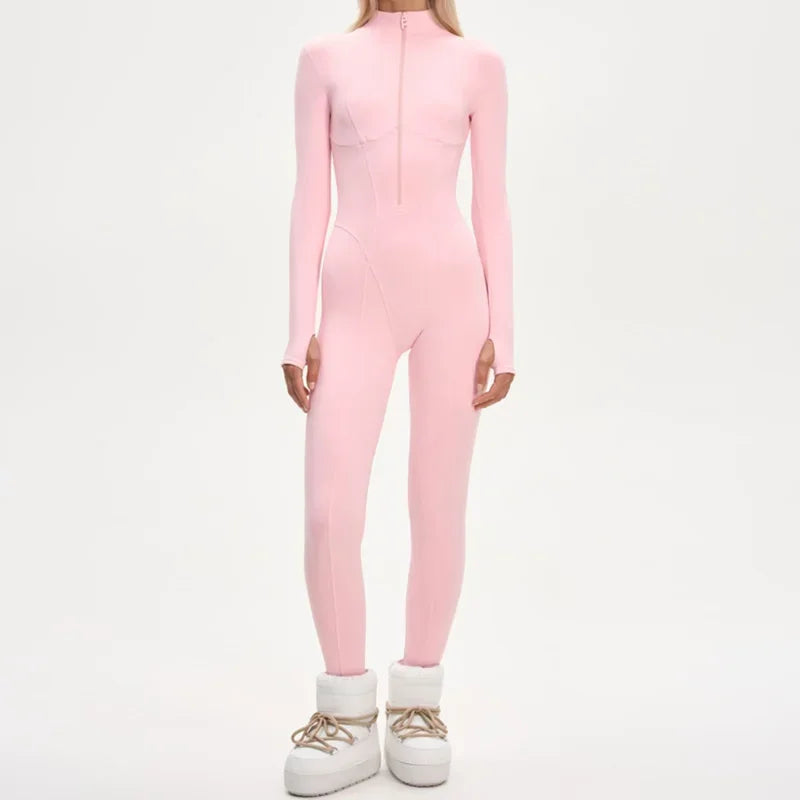 Ropa de esquí para mujer, mono, traje de esquí impermeable, prendas de vestir con capucha, trajes gruesos, ropa de nieve ajustada de manga larga para invierno y exteriores