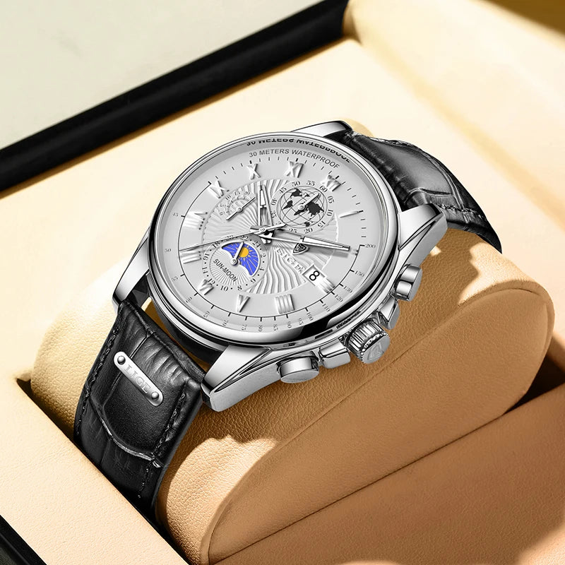 Reloj de hombre LIGE 2026, reloj de pulsera de lujo de marca superior, reloj de cuarzo con correa de piel, reloj deportivo impermeable para hombre + caja