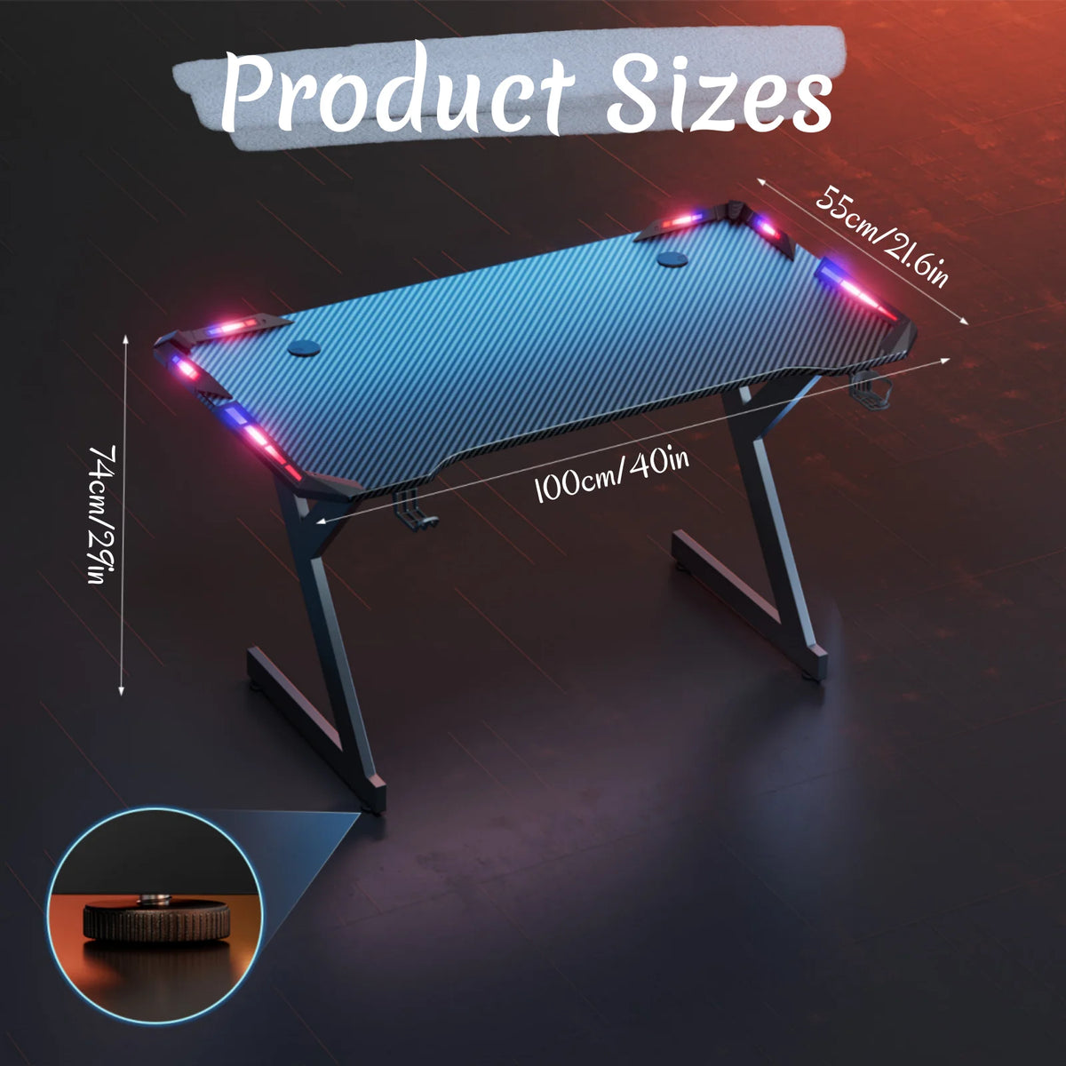Escritorio gamer en Y de 100 cm con luces RGB en el borde y base triangular