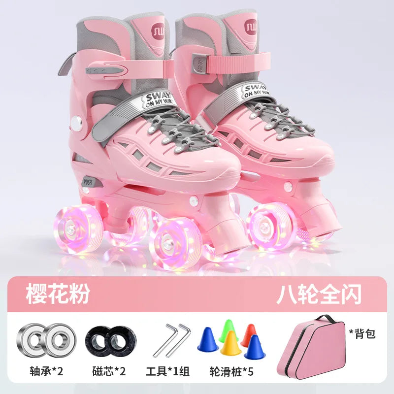 2025 patines de doble fila para niños y niñas, zapatos de Skate de 4 ruedas para principiantes, patinaje al aire libre, zapatillas Quad, tamaño ajustable 30-41
