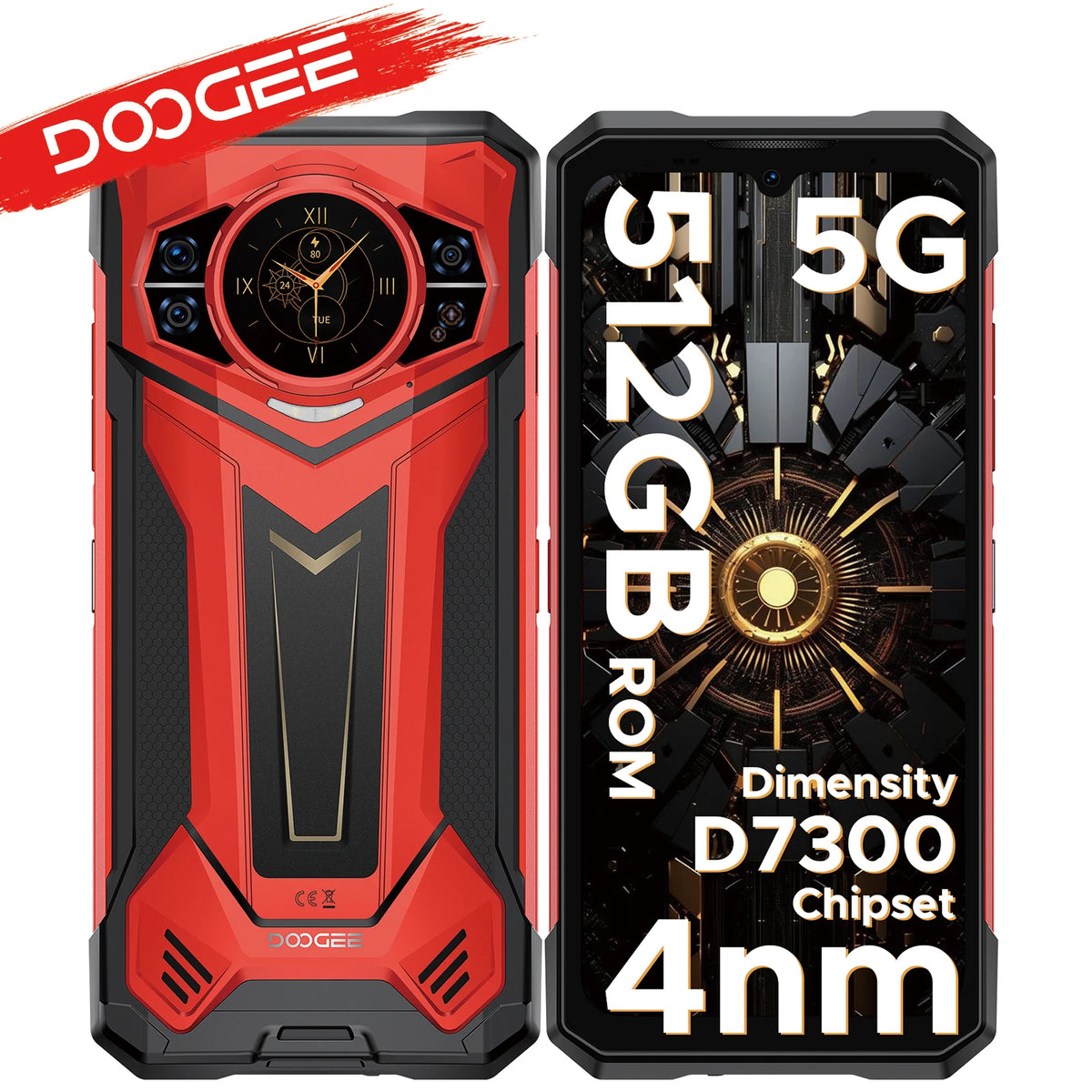 Teléfono rugerizado Doogee S200 Plus 5G con IA, 32 GB (12+20) 512 GB, procesador Dimensity 7300, móvil gaming con pantalla trasera de 1.32'' y pantalla principal