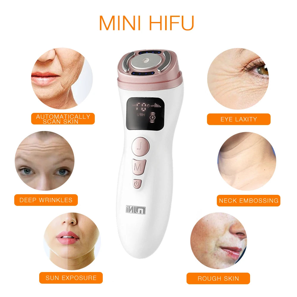 Mini máquina HIFU ultrasónica RF EMS HIFU, dispositivo de estiramiento de la piel para estiramiento Facial, barbilla, cuello, ojos, masajeador antiarrugas para uso doméstico