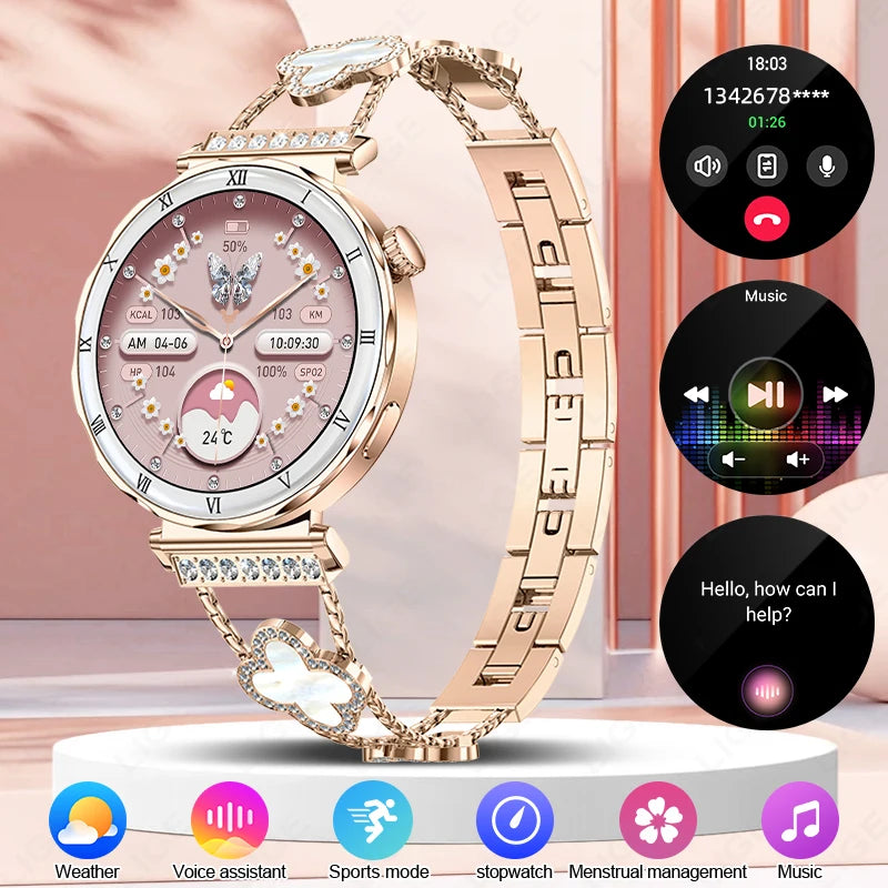 Reloj inteligente LIGE con pantalla AMOLED HD ultra delgada de 1.19", rastreador de ejercicios, llamadas Bluetooth, monitor de frecuencia cardíaca y resistente al agua para mujeres