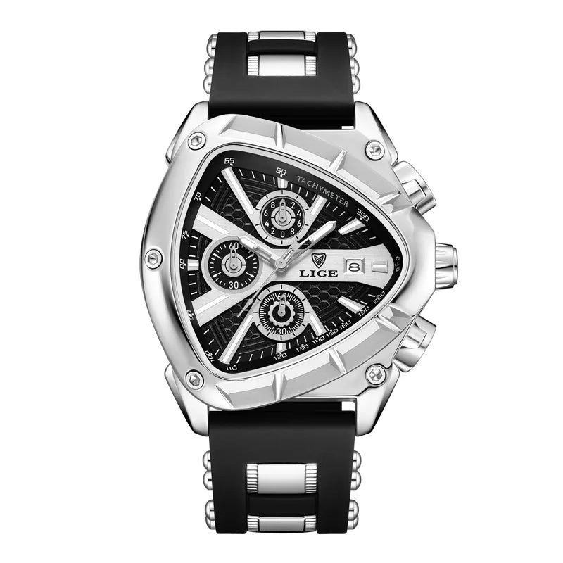 Reloj deportivo LIGE para hombre, esfera triangular, manecillas luminosas, reloj de pulsera de cuarzo, diseño irregular, correa de caucho, estilo militar, resistente al agua.