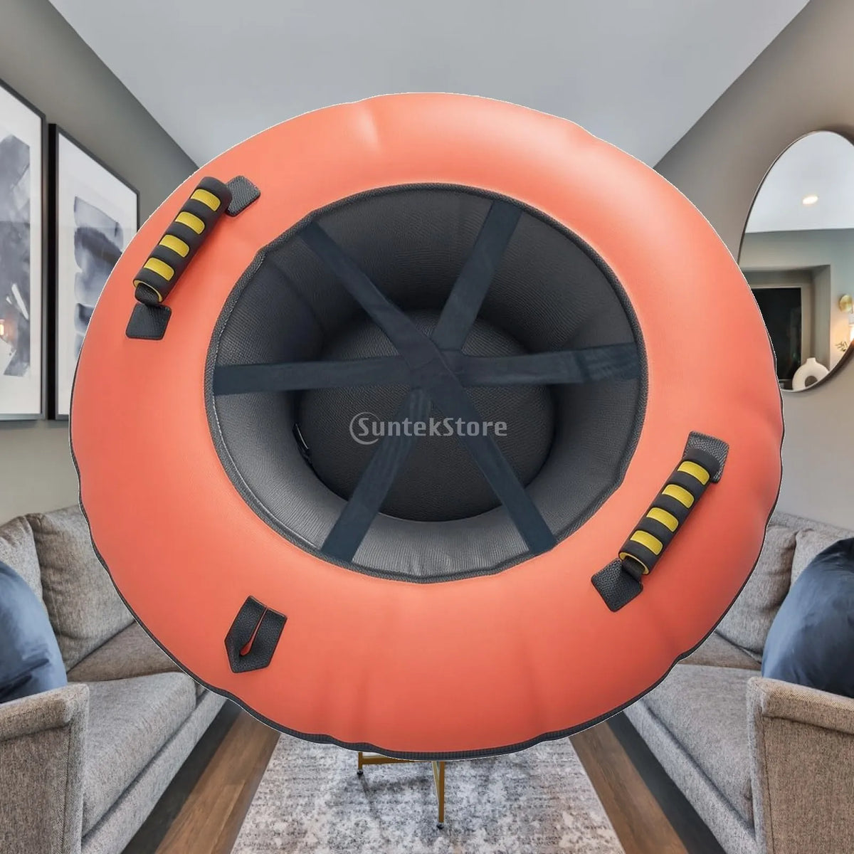 Trineo Inflable Redondo para Tubing de Nieve con Diseño Plegable de PVC, Asiento Central Cómodo y Asas de Transporte para Exteriores en Invierno