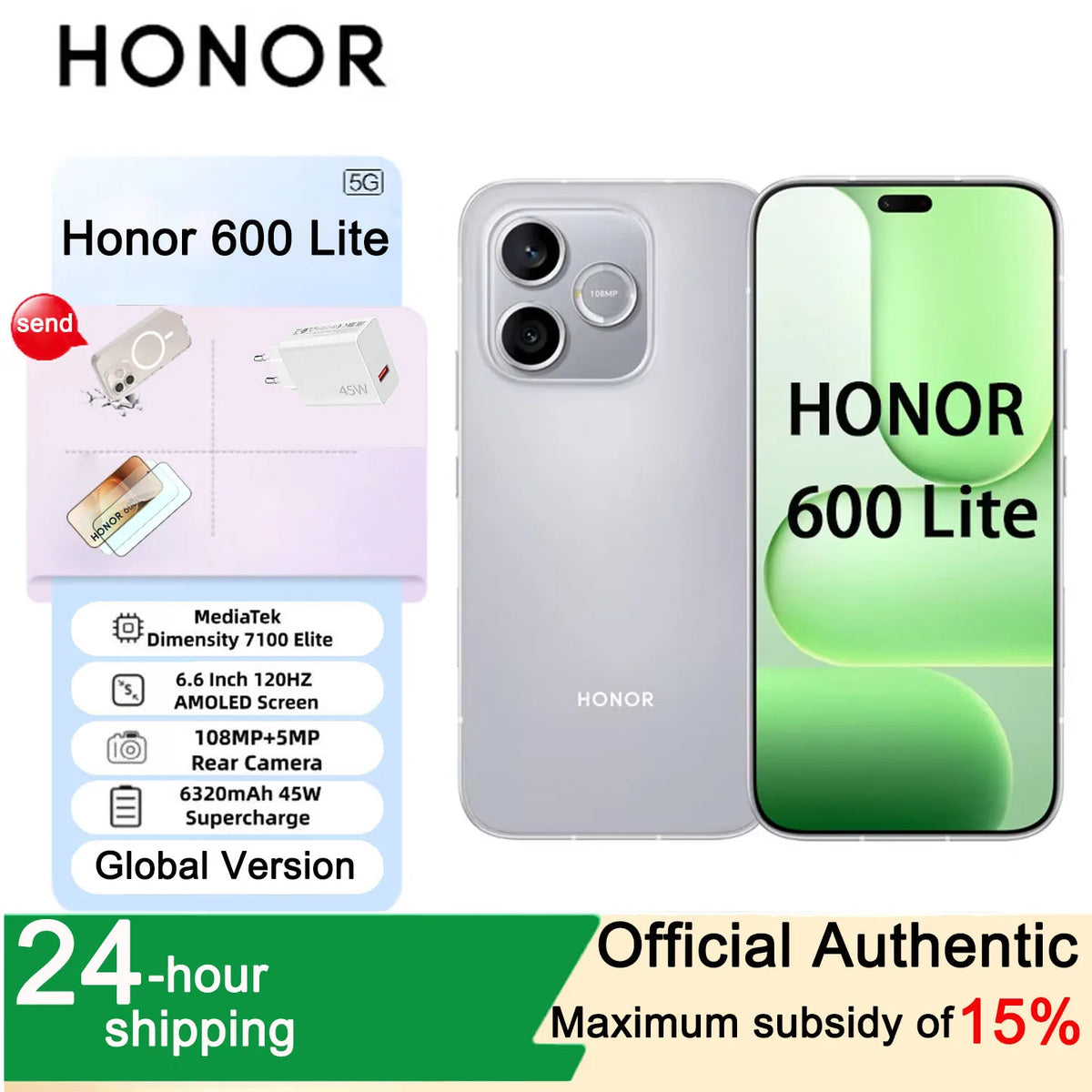 Nuevo Honor 600 Lite 5G original, teléfono móvil con pantalla recta 1.5K, resistencia al agua IP66, certificación anticaída SGS, batería grande, larga duración en espera, smartphone económico y barato