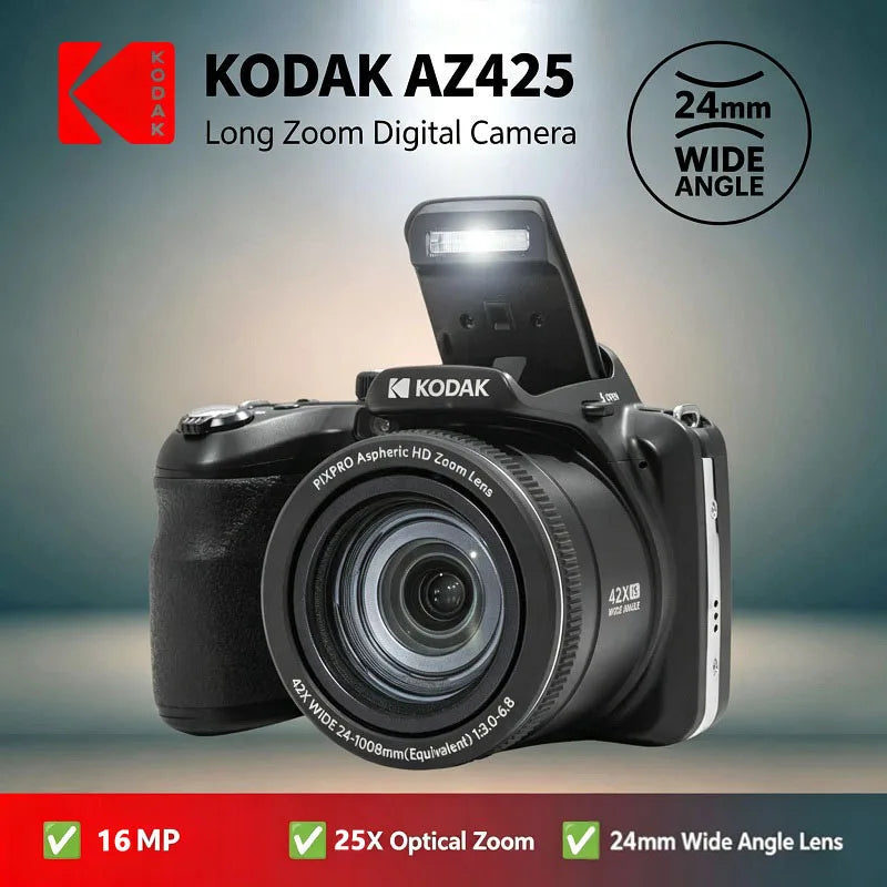 Cámara Digital Original KODAK PIXPRO AZ255 de 16MP, Pantalla LCD de 3 Pulgadas, Video 1080P, Cámara Profesional para Vlogs, Zoom Óptico de 25X, Gran Angular de 24mm