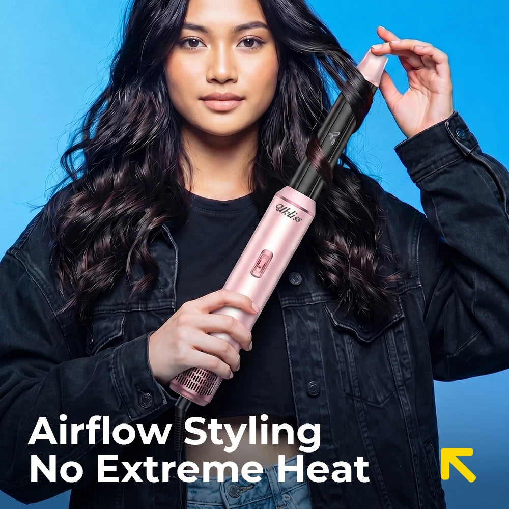 Secador de pelo 5 en 1 ATOPSKINS, color rosa: peine multifuncional para rizar el cabello, con función de peinado y rizado mediante aire caliente.