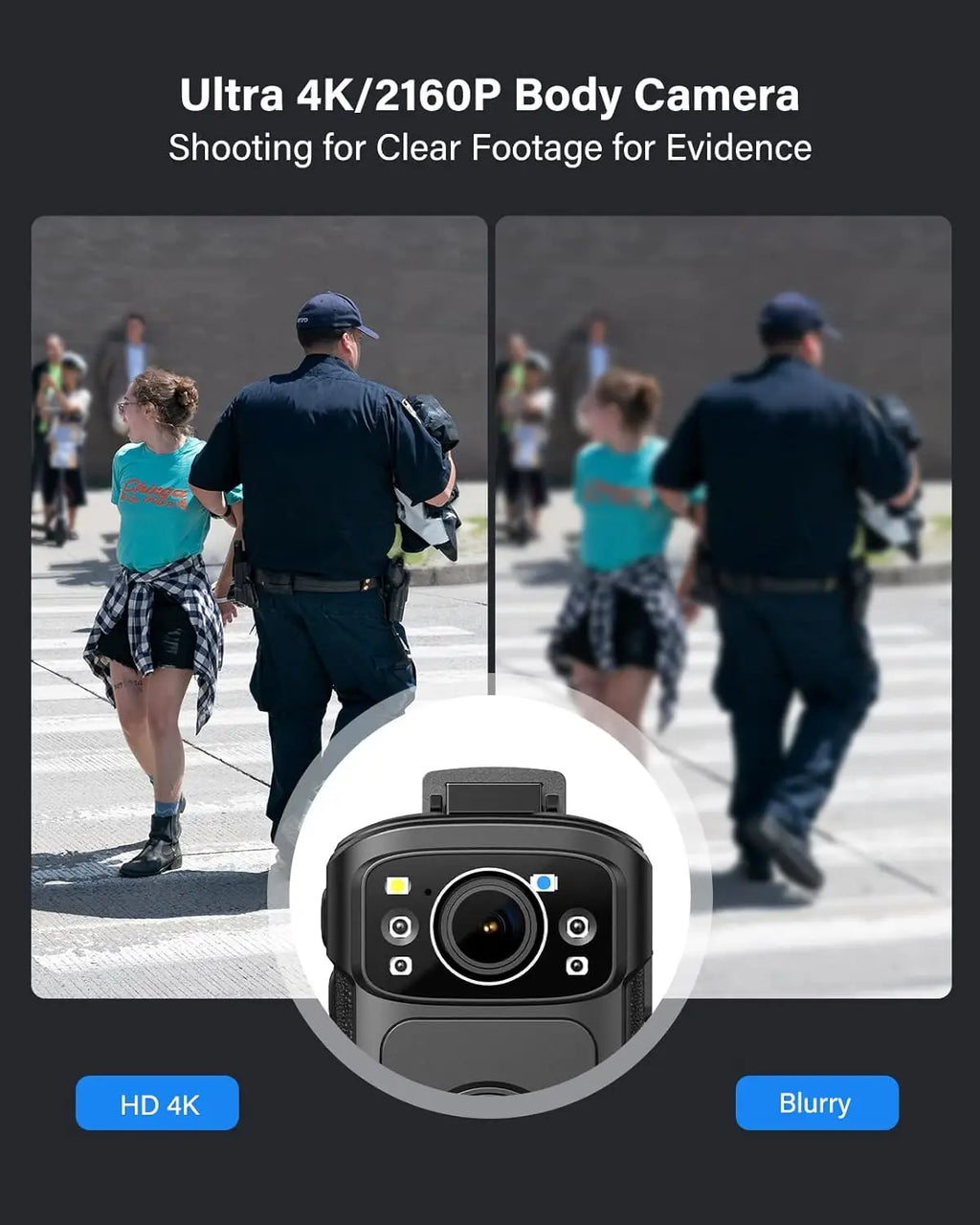 BOBLOV B4K5 4K cámara corporal IP68 GPS cámara desgastada por el cuerpo 128GB cámara de policía 2160P registro de vídeo base de carga cámara corporal de visión nocturna