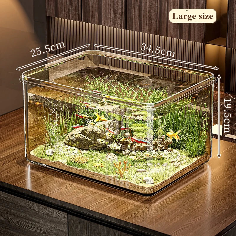 Transparent Landscape Fish Tank Small Tabletop Home Office Goldfish Tank Extra-Large Square Acrylic Hydroponic Thick Turtle Tank