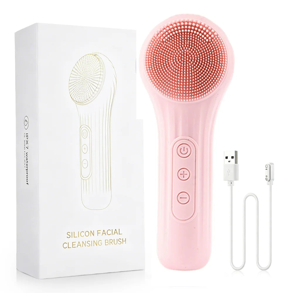 Cepillo de Limpieza Facial Eléctrico de Silicona con Vibración y Calor, Cepillo para Lavar la Cara a Prueba de Agua con 5 Velocidades Ajustables