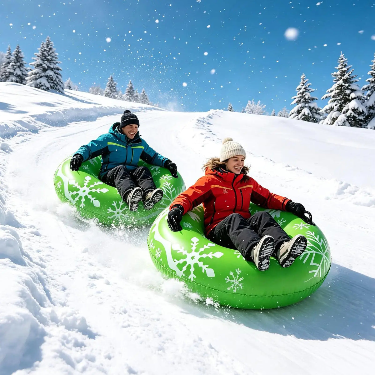 Trineo de nieve de 90x90 cm, tubo inflable de PVC grueso para esquiar en ríos helados, lagos, juegos de invierno para mujeres y hombres