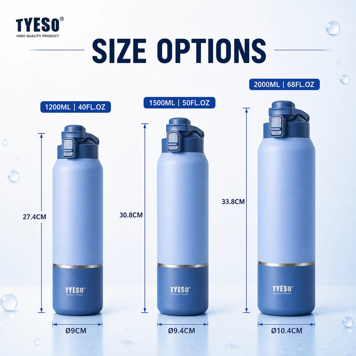 Taza de Viaje de Gran Capacidad Tyeso con Asa, Botella de Agua con Aislamiento al Vacío, Tapa a Prueba de Fugas, Utensilio para Beber para Senderismo al Aire Libre