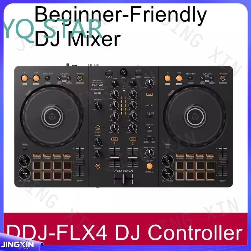 Controlador de DJ digital DDJ FLX4 para principiantes de Pioneer, para streaming, presentaciones en vivo, configuración de bar, mezcla y scratch.