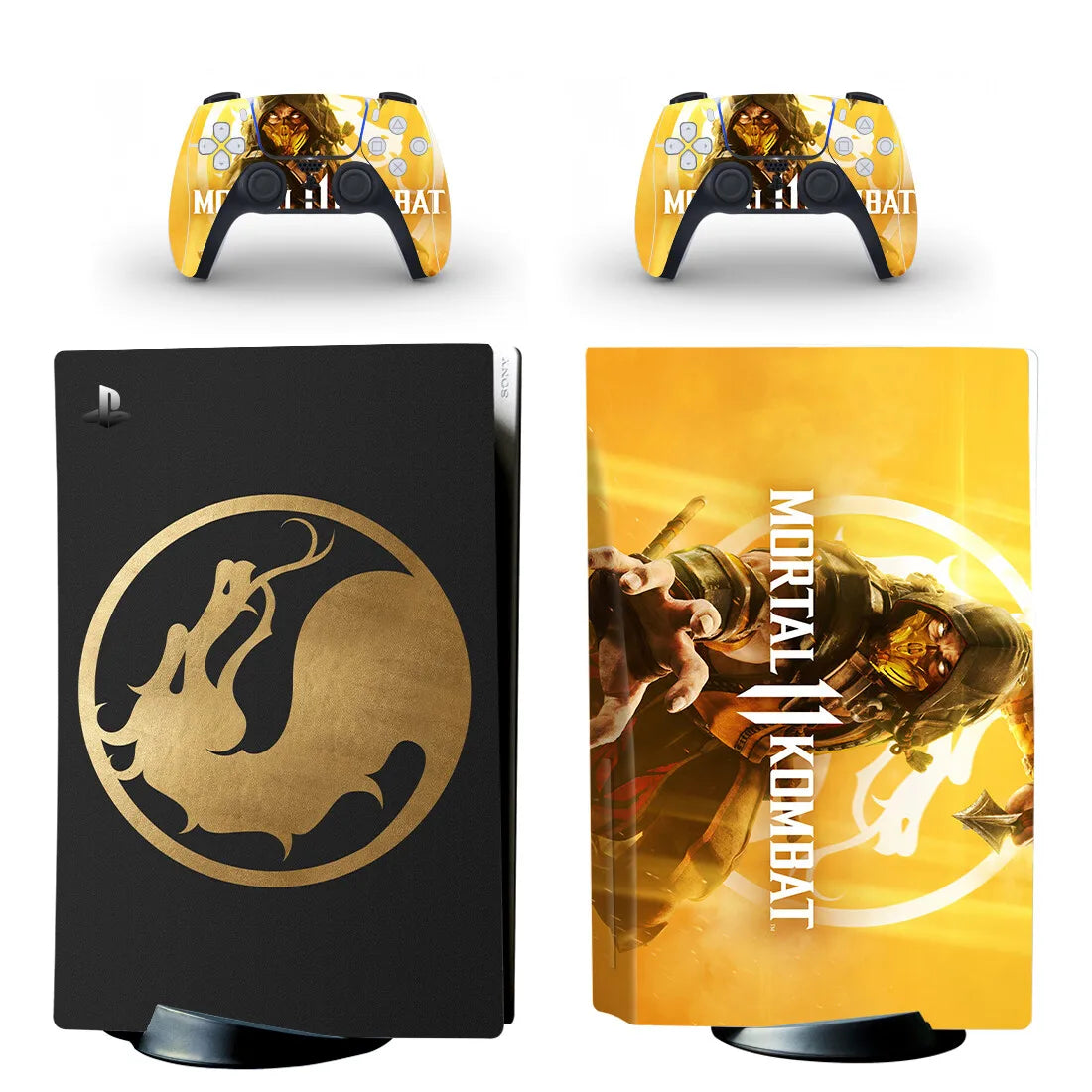 Pegatina adhesiva de vinilo para consola PS5 y 2 mandos, diseño de Mortal Kombat, versión disco
