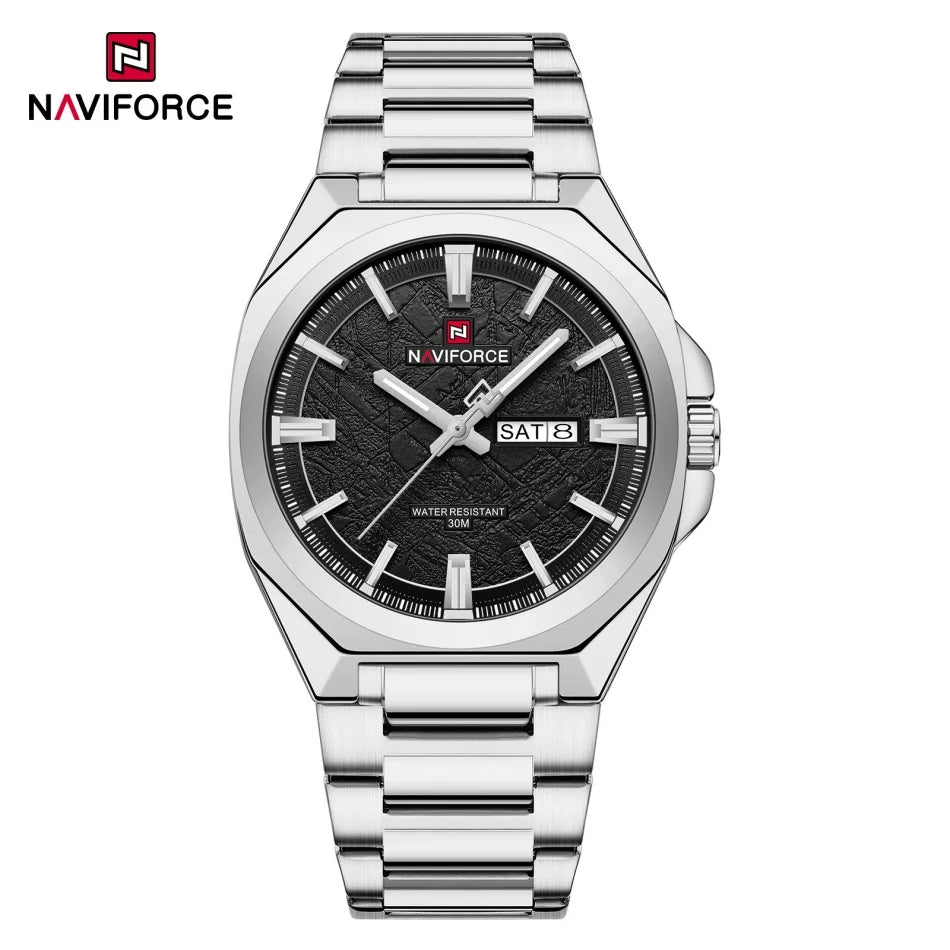 New Style NAVIFORCE Men's 3ATM Waterproof Luminous Pointer Display Stainless Steel Band Wrist Watch Luxury Boy‘s Watches