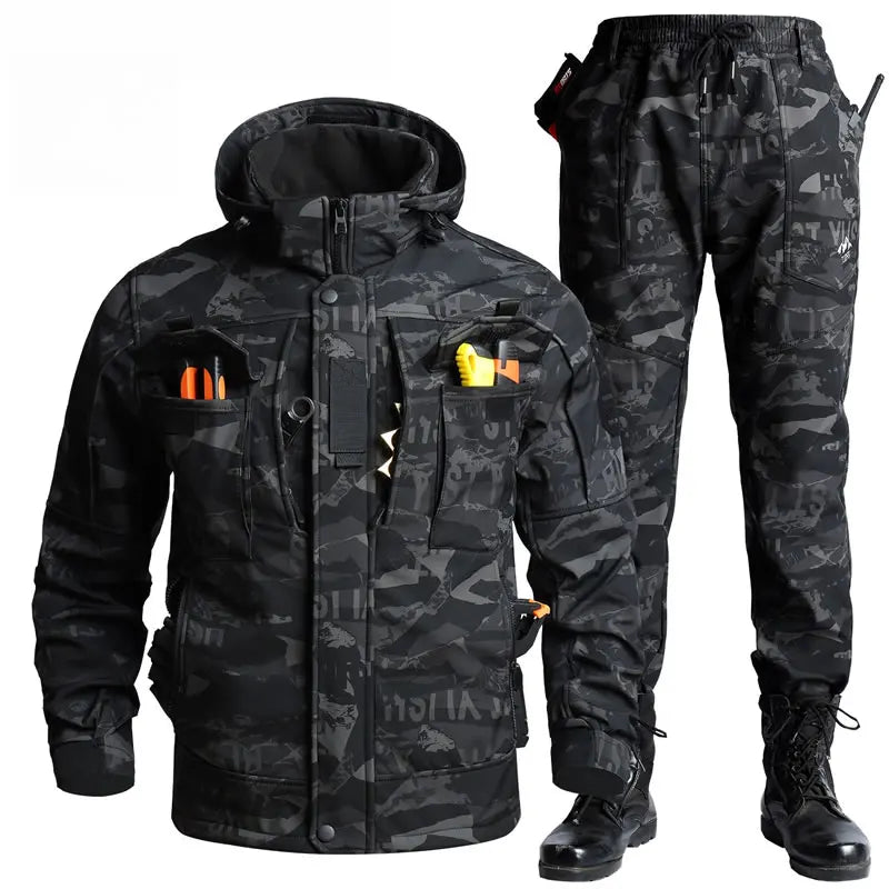 Conjunto de Dos Piezas Unisex para Otoño e Invierno, Forrado de Forro Polar, Impermeable, Cortavientos, para Esquí, Snowboard, Escalada, Ropa de Trabajo, Conjunto Cálido