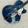 Guitarra eléctrica GRTCH azul con respaldo de palisandro/cuerpo semihueco lateral, herrajes cromados, envío rápido