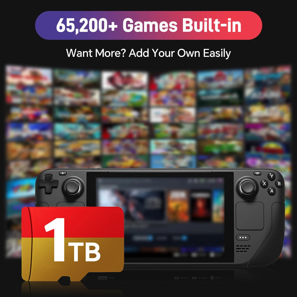 Tarjeta TF de juego Steamdeck, tarjeta de memoria de 1TB/512GB/256GB con más de 65200 juegos, más de 70 emuladores, sistema de batería para Steam Deck/consola de juegos Win/PC