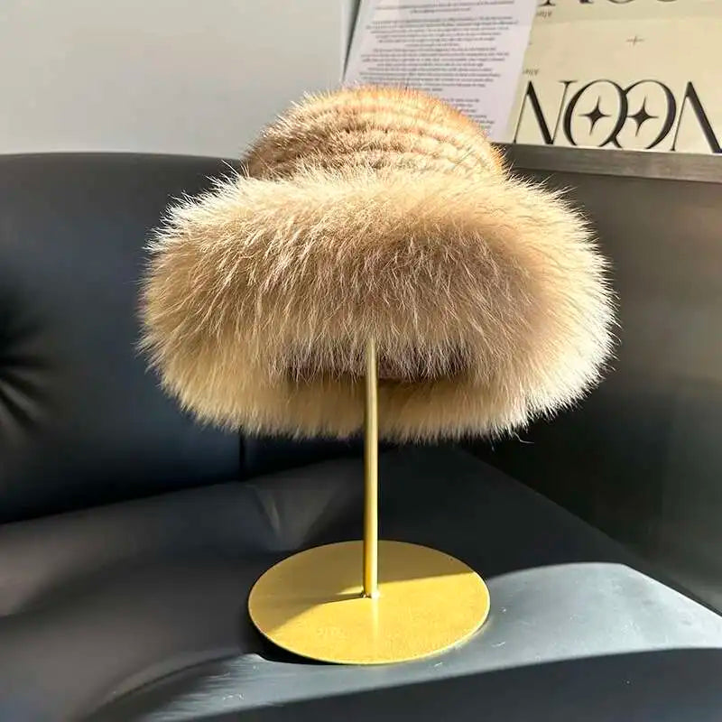 Gorro de piel de visón auténtica para mujer, gorro de pescador a la moda de invierno, gorro de piel de visón Natural con gorros de piel de zorro, gorro de bombardero de punto ruso