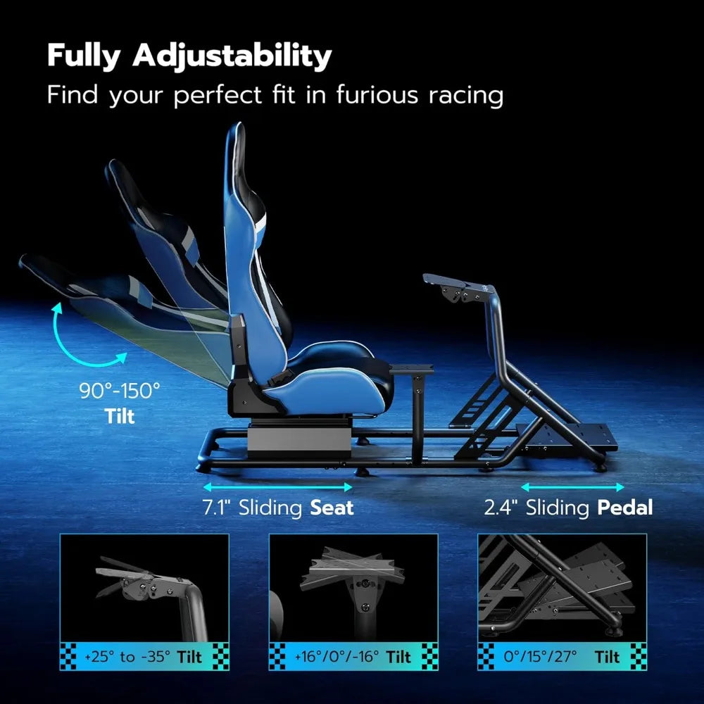 Cockpit de simulación de carreras con soporte para volante y asiento ajustable para juegos de PS5, PS4 y PC