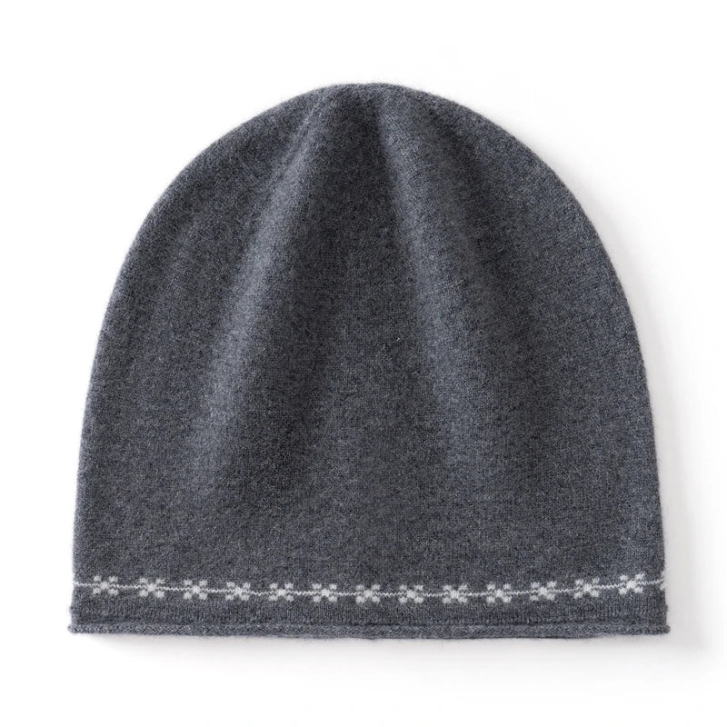 Gorro de Invierno de Punto 100% Cachemir con Borde Enrollado y Diseño Jacquard, Nuevo Modelo 2026