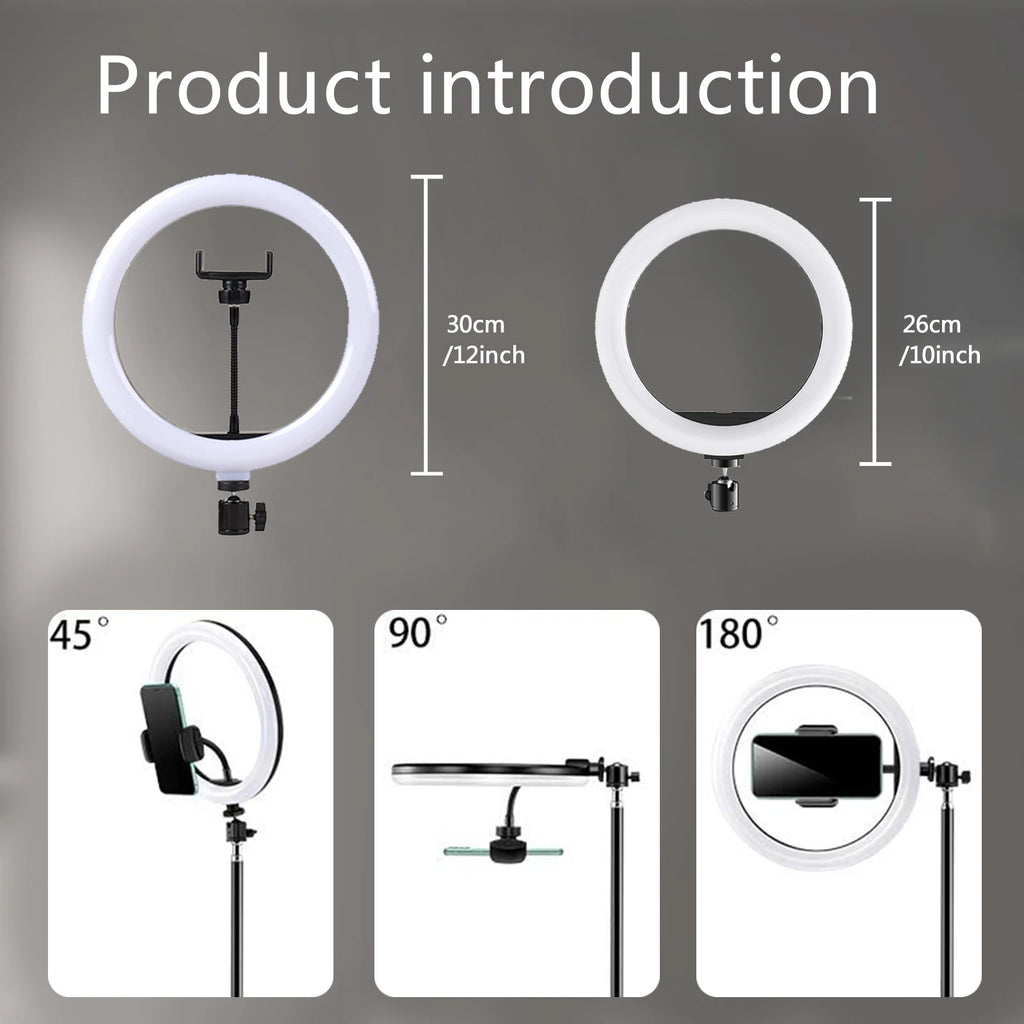 Anillo de luz LED para Selfie de 10 "y 26cm, luz para fotografía y vídeo, soporte para teléfono, trípode, luz de relleno, lámpara regulable, transmisión Trepied