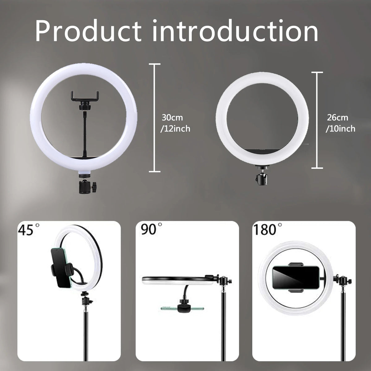 Anillo de luz LED para Selfie de 10 "y 26cm, luz para fotografía y vídeo, soporte para teléfono, trípode, luz de relleno, lámpara regulable, transmisión Trepied