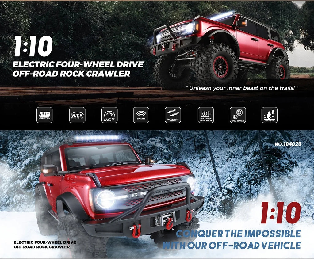 Coche RC Profesional Grande de 57CM 1/10, 4WD Todoterreno para Escalada, 2.4G con Receptor Independiente de 3 Canales, Vehículo de Carreras RC, Juguete de Regalo
