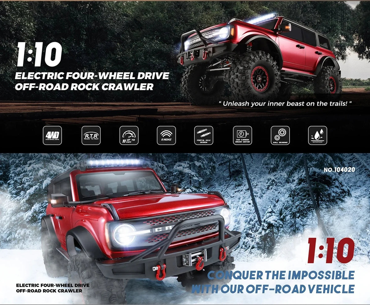 Coche RC Profesional Grande de 57CM 1/10, 4WD Todoterreno para Escalada, 2.4G con Receptor Independiente de 3 Canales, Vehículo de Carreras RC, Juguete de Regalo