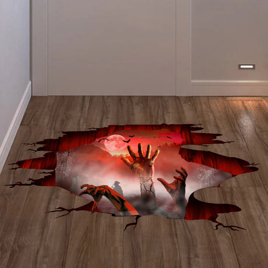 Pegatina de Pared de PVC Removible con Diseño de Manos de Zombi, Sangre y Luna Llena, Decoración de Halloween
