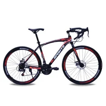 Bicicleta de carreras de 26 pulgadas con cuadro de acero al carbono, 21 velocidades, manubrio curvo, doble freno de disco y rines de 60 mm para adultos