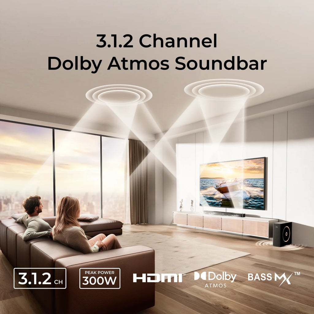 Barra de sonido 3.1.2 con subwoofer cableado para TV, estilo minimalista