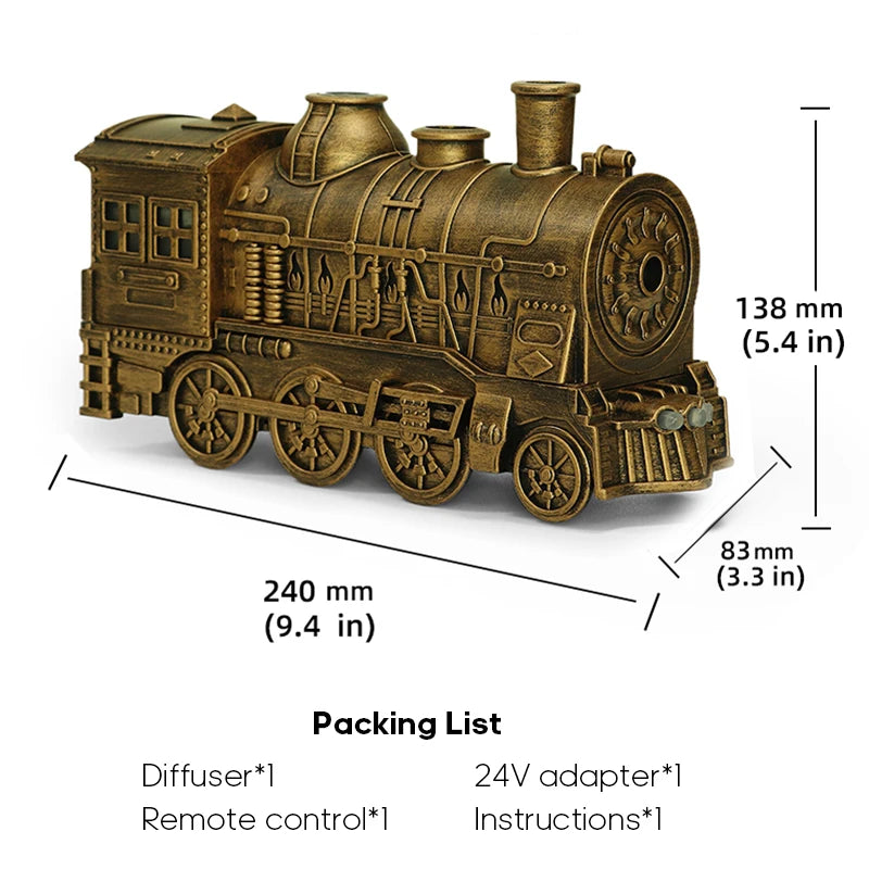 Humidificador de Aire Creativo con Diseño de Locomotora Vintage, Difusor de Aromaterapia con Anillo de Humo de Medusa / Set de Aceites Esenciales